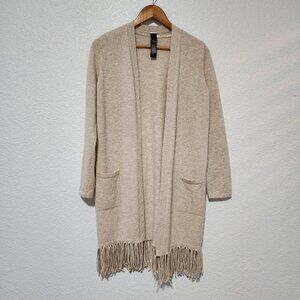 Chicos Black Label 100% Cashmere Ivory Open Front Cardigan Fringe Size 1 Luxury